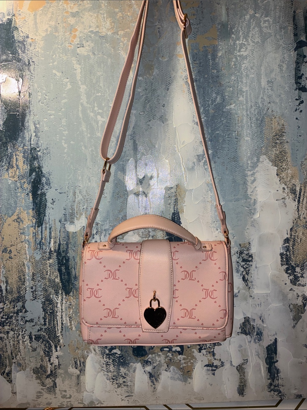 Genuine Juicy Couture Soft Pink Monogram Crossbody Bag with Heart Lock